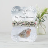 Snowy Winter Snowfinch kerstgroet Feestdagenkaart (Staand voorkant)