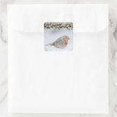 Snowy Winter Snowfinch Kerstmis Vierkante Sticker (Tas)