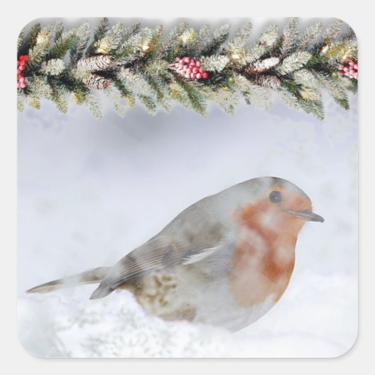 Snowy Winter Snowfinch Kerstmis Vierkante Sticker (Voorkant)