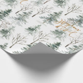Snowy Winter Trees Joyeux Noel Gold Typography Cadeaupapier (Hoek)