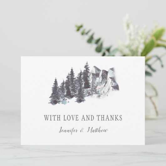 Snowy Winter Trees Mountains Snow Wedding | Bedankkaart (Staand voorkant)