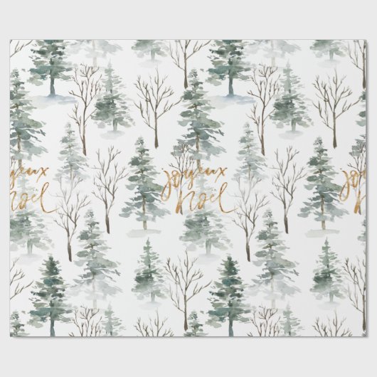 Snowy Winter Trees Pattern Gold Typografie Cadeaupapier (Vlak)