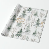 Snowy Winter Trees Pattern Gold Typografie Cadeaupapier (Uitgerold)