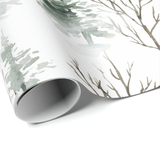 Snowy Winter Trees Pattern Gold Typografie Cadeaupapier (Rol Hoek)