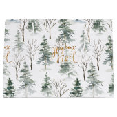 Snowy Winter Trees Pattern Gold Typografie Groot Cadeauzakje (Voorkant)