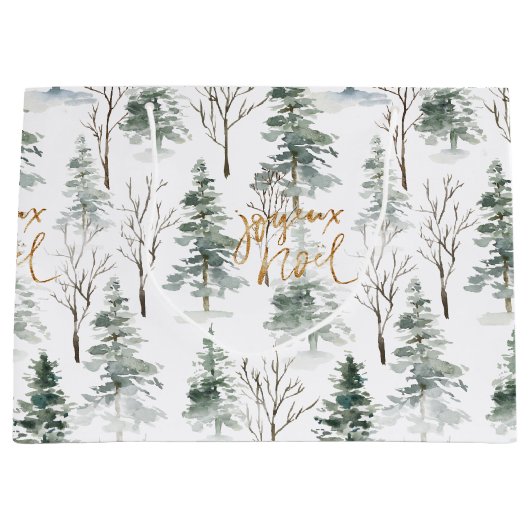 Snowy Winter Trees Pattern Gold Typografie Groot Cadeauzakje (Voorkant)