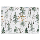 Snowy Winter Trees Pattern Gold Typografie Groot Cadeauzakje (Achterkant)