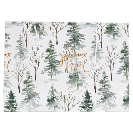 Snowy Winter Trees Pattern Gold Typografie Groot Cadeauzakje (Achterkant)