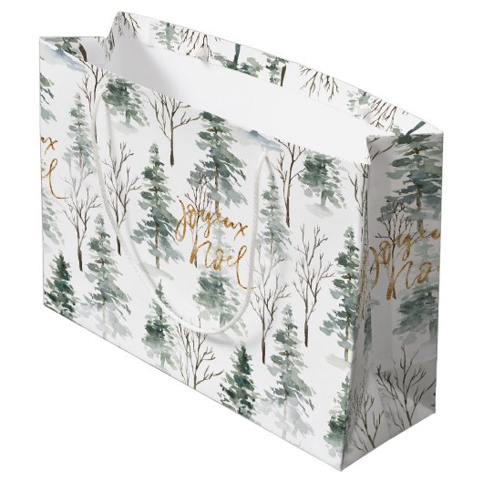 Snowy Winter Trees Pattern Gold Typografie Groot Cadeauzakje (Achterkant Gekanteld)