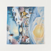 Snowy Winter Village by Golden Sun Wandkleed (Voorkant (horizontaal))