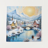 Snowy Winter Village by Golden Sun Wandkleed (Voorkant)