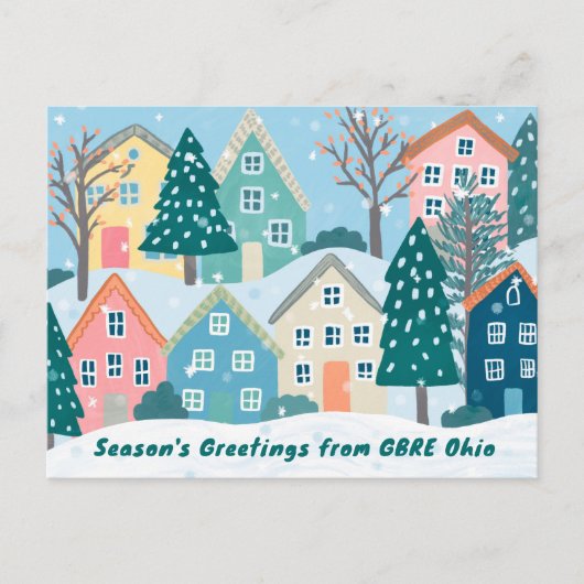 Snowy Winter Village Holiday Christmas CUSTOM Briefkaart (Voorkant)