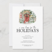 Snowy Winter Village Red Pset Housewarming Party Kaart (Voorkant)