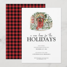 Snowy Winter Village Red Pset Housewarming Party