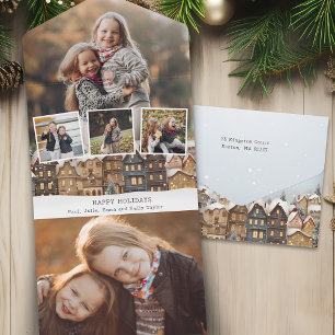 Snowy Winter Village Vier-foto Collage All In One Uitnodiging