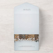 Snowy Winter Village Vier-foto Collage All In One Uitnodiging (Buitenkant)