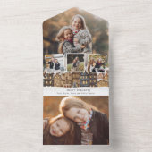 Snowy Winter Village Vier-foto Collage All In One Uitnodiging (Binnen)