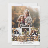 Snowy Winter Village Vier-foto Collage Feestdagenkaart (Voorkant)