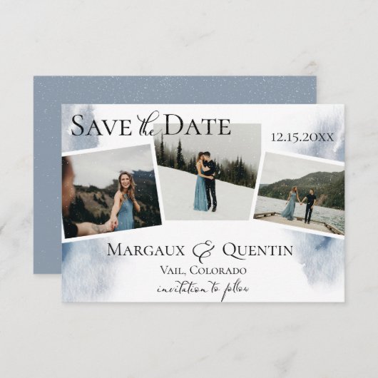 Snowy Winter Waterverf Was foto sparen de datum Aankondiging (Voorkant / Achterkant)