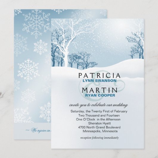 Snowy Winter Wedding - ijsblauw Kaart (Voorkant / Achterkant)