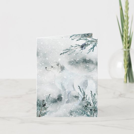 Snowy Winter White Arctic Fox Holiday Feestdagen Kaart (Voorkant)
