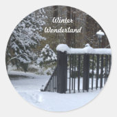 Snowy Winter Wonderland Footprints Ronde Sticker (Voorkant)