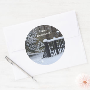 Snowy Winter Wonderland Footprints Ronde Sticker