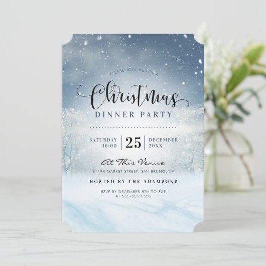 Snowy Winter Wonderland Kerstdiner Kaart (Staand voorkant)