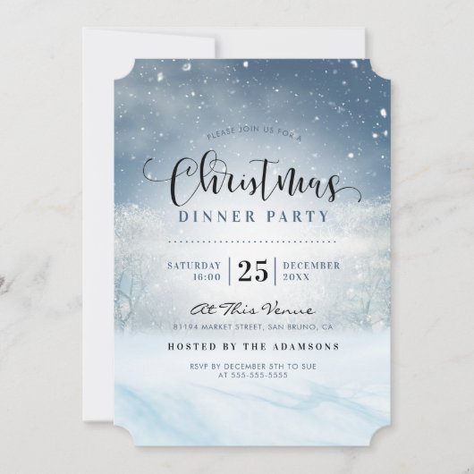 Snowy Winter Wonderland Kerstdiner Kaart (Voorkant)