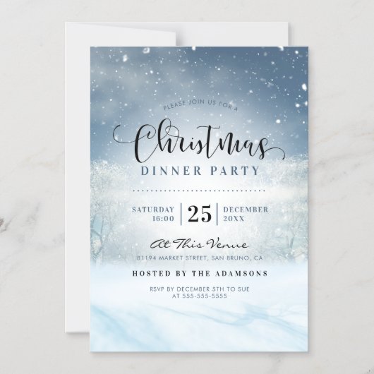 Snowy Winter Wonderland Kerstdiner Magnetische Uitnodiging (Voorkant)