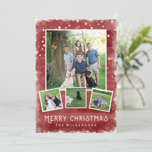 Snowy Winter Wonderland Kerstmis Fotocollage Feestdagenkaart (Staand voorkant)