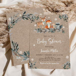 Snowy Winter Woodland Animal Baby shower Kaart