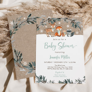 Snowy Winter Woodland Animal Baby shower Kaart