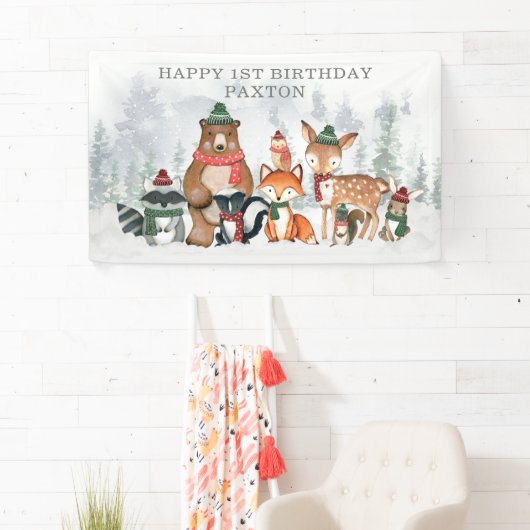Snowy Winter Woodland Animals Happy Birthday Spandoek (Insitu)