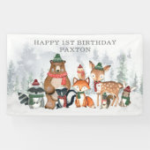 Snowy Winter Woodland Animals Happy Birthday Spandoek (Horizontaal)