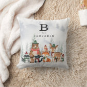 Snowy Winter Woodland Baby Animals Monogram Kussen (Deken)