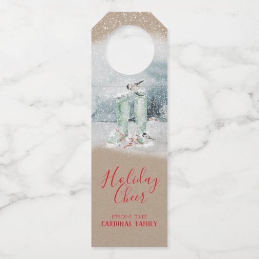 Snowy Winter Woodland Chickadee & Ilex Berries Flessenhanger (Voorkant)