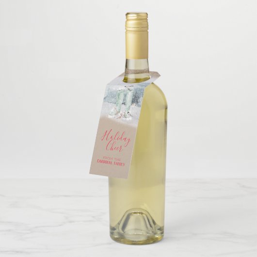 Snowy Winter Woodland Chickadee & Ilex Berries Flessenhanger (Schuin)