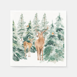 Snowy Winter Woodland Deer Kerstmis Servet