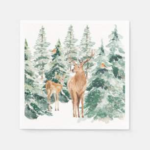 Snowy Winter Woodland Deer Kerstmis Servet