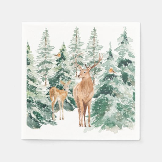 Snowy Winter Woodland Deer Kerstmis Servet (Voorkant)