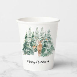 Snowy Winter Woodland Deer Merry Kerstmis Papieren Bekers