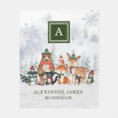 Snowy Winter Woodland Forest Animals Monogram Fleece Deken (Voorkant)