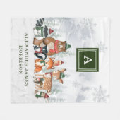 Snowy Winter Woodland Forest Animals Monogram Fleece Deken (Voorkant (Horizontaal))