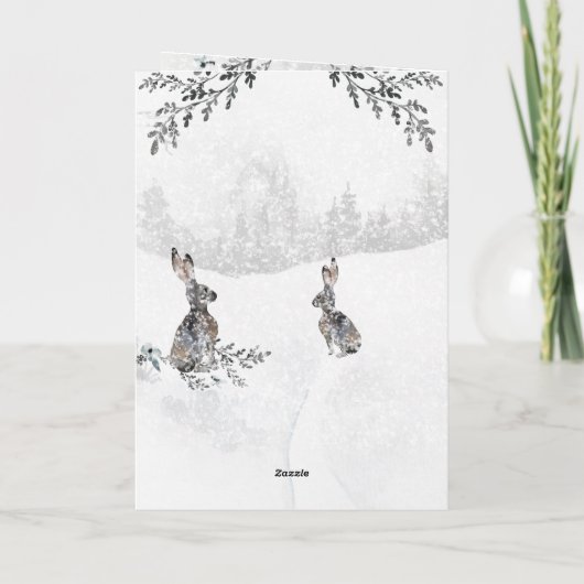 Snowy Winter Woodland Hare Waterverf Holiday Feestdagen Kaart (Achterkant)