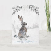 Snowy Winter Woodland Hare Waterverf Holiday Feestdagen Kaart (Voorkant)