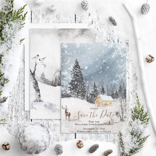 Snowy Winter Woodland Kerstland Save the Date