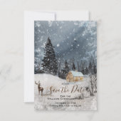 Snowy Winter Woodland Kerstland Save the Date (Voorkant)