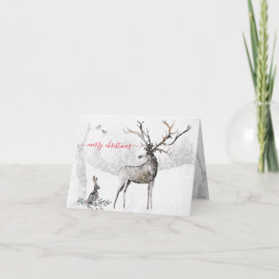 Snowy Winter Woodland Reindeer en Friends Feestdagen Kaart