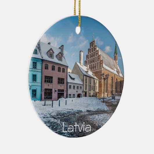 Snowy wintercentrum in Riga, Letland Keramisch Ornament (Rechts)